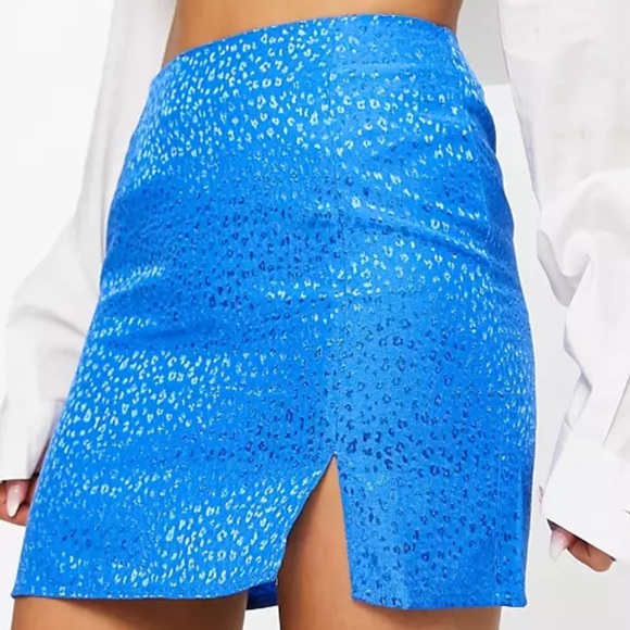 Only Satin Jacquard Mini Skirt in Bright Blue - Picture 1 of 15